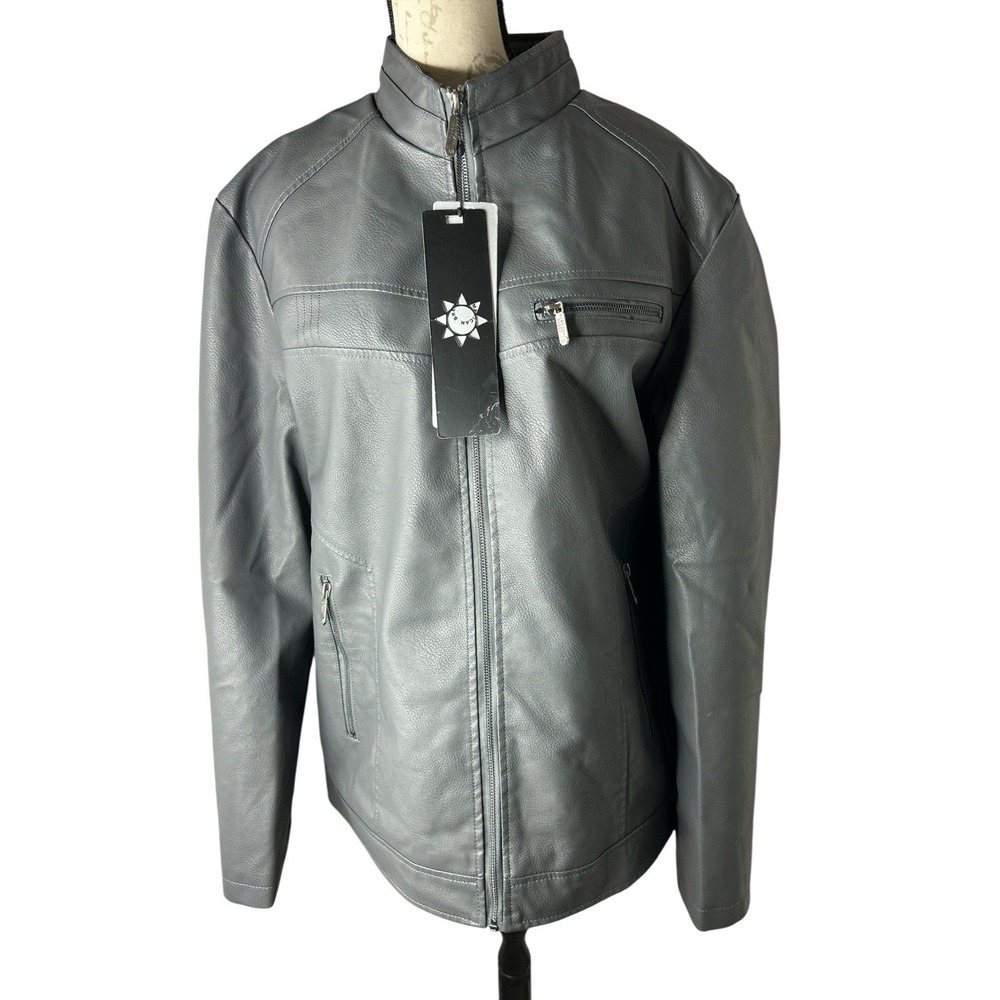 American Breed Gray Faux‎ Leather Moto Jacket Unisex Size XL NEW